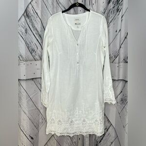 MALVIN I Love Linen Crochet Trim Tunic Dress Coverup 3/4 Sleeve Size M